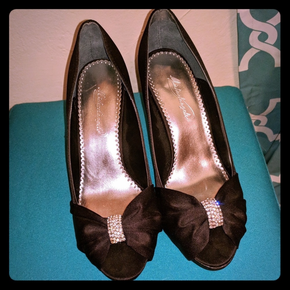 Michael Angelo Black Satin Diana Heels